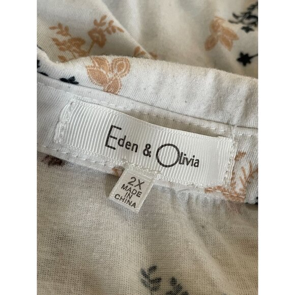 Eden & Olivia sleeveless button front bird print collared top 2X tunic - Picture 5 of 6